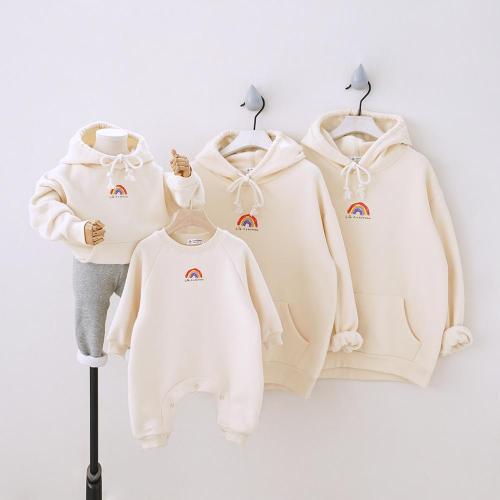 Rainbow Winter Hooded Family Matching Outfits Plus velvet Sweatshirt Parents & Kids Shirt Clothes