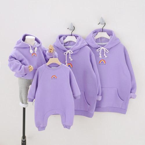 Rainbow Winter Hooded Family Matching Outfits Plus velvet Sweatshirt Parents & Kids Shirt Clothes