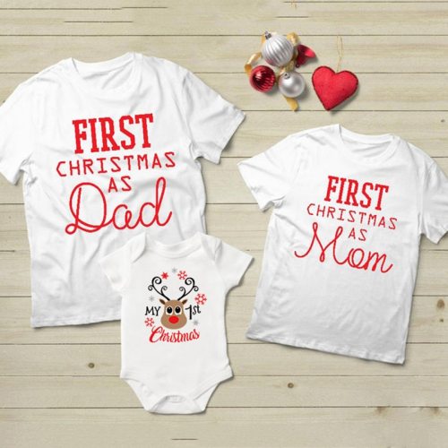 Family Matching Clothes T shirt Christmas Clothes Daddy Mom Baby First Christmas Baby Romper