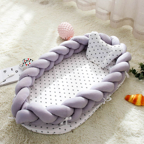 Portable Baby Knit Crib with Pillow Newborn Sleeping Nest Playen Bed Travel Bassinet Bumper