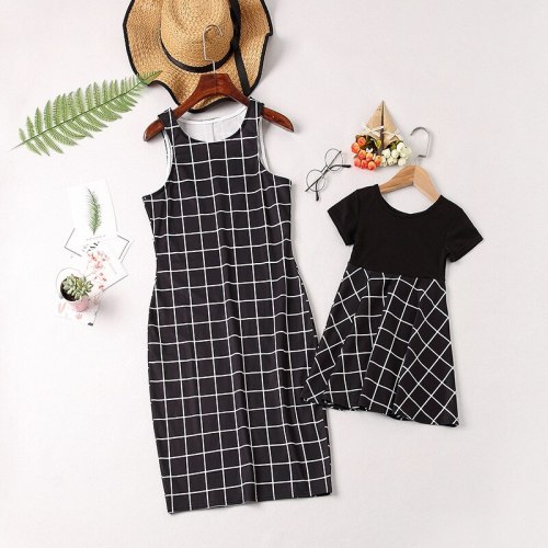 Mother daughter dresses Sleeveless Plaid Dress matching clothes