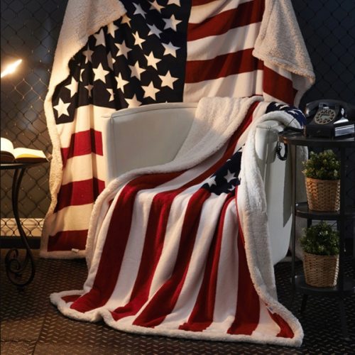 3D Digital Printing American flag Sherpa Blanket Fleece Wearable plush Throw Blanket on Bed Sofa