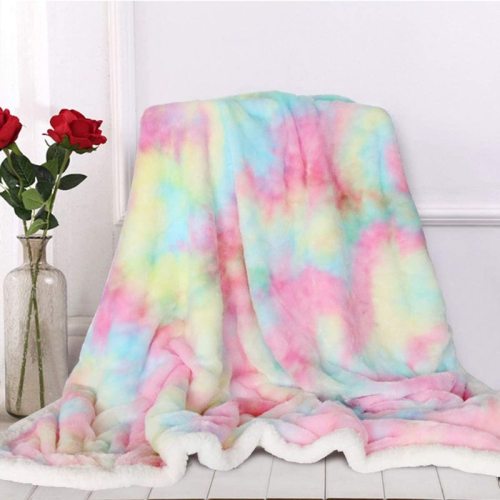 Rainbow Plush Blanket Super Soft Warm Fluffy Comfortable Nap Blanket Bedding Sofa Blanket