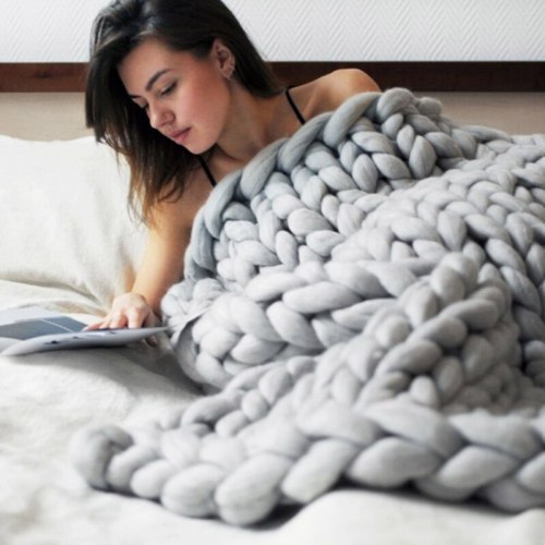 Chunky Knit Blanket Handmade Bulky Sofa Pet Mat Soft Knitting Throw Bed Rug Blanket Bedroom Decor