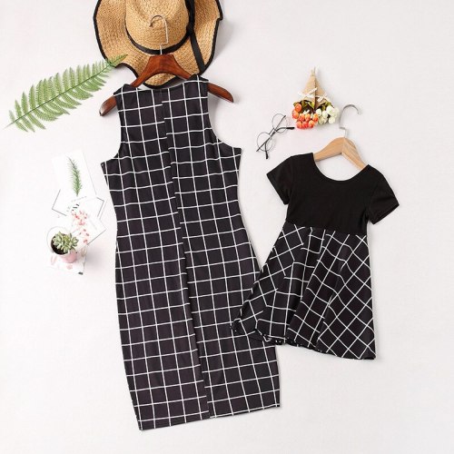 Mother daughter dresses Sleeveless Plaid Dress matching clothes