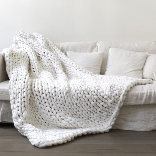 Fashion Hand Chunky Knitted Blanket Thick Yarn Wool-like Polyester Bulky Winter Soft Warm Blankets