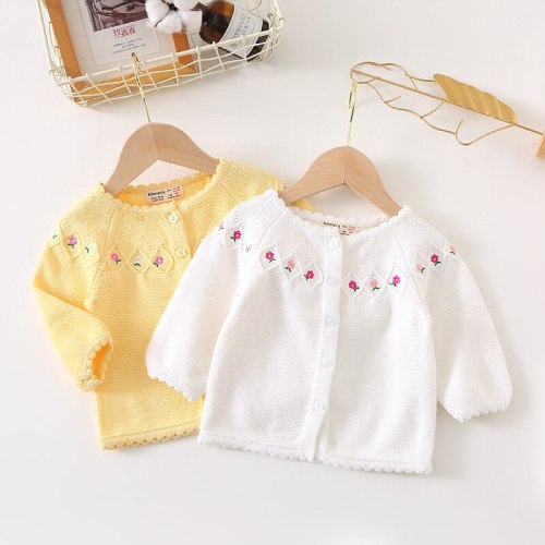 Baby Girls Sweater Cardigan Embroidery Floral Full Sleeve Baby Girl Clothes Infant Knitted Cardigan Jacket