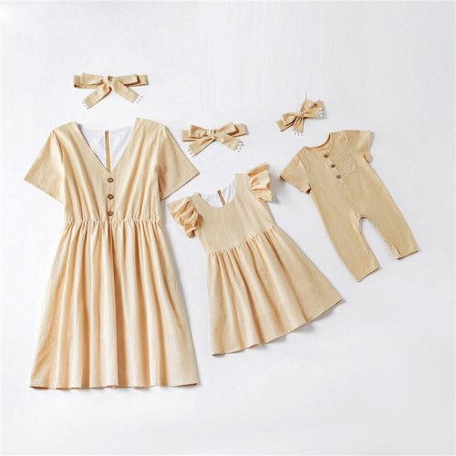 Family Matching Clothes Short Sleeve Mother Daughter Dresses Mommy and Me Clothes Family Look
