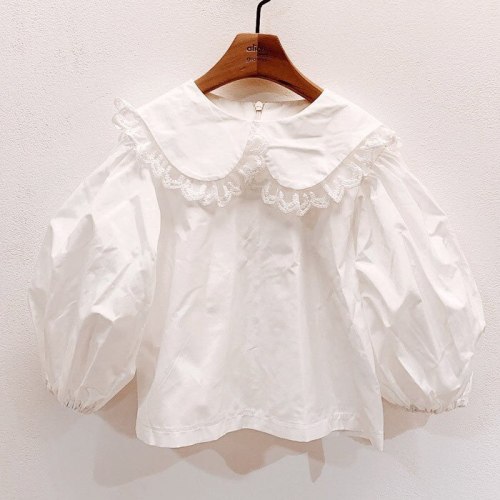 2020 Autumn Girl's Lace Lapel White Shirt Girl's Shirt Baby Puff Sleeve Top girl blouse