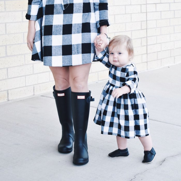 Long Sleeve Christmas Plaid Family Matching Dress Outfits Mommy And Me Winter Dresses