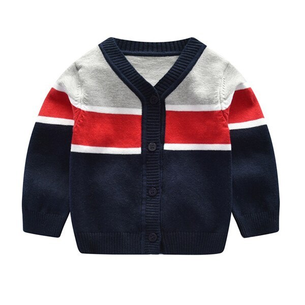 Children kids sweater baby boys v-neck striped sweater 100% cotton