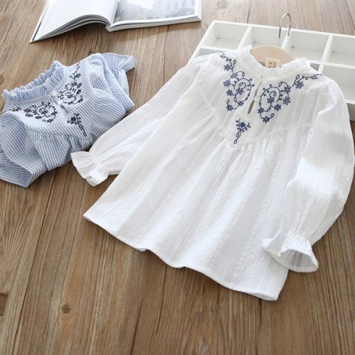 Girls long sleeve shirt cotton baby pullover embroidered flower blouse
