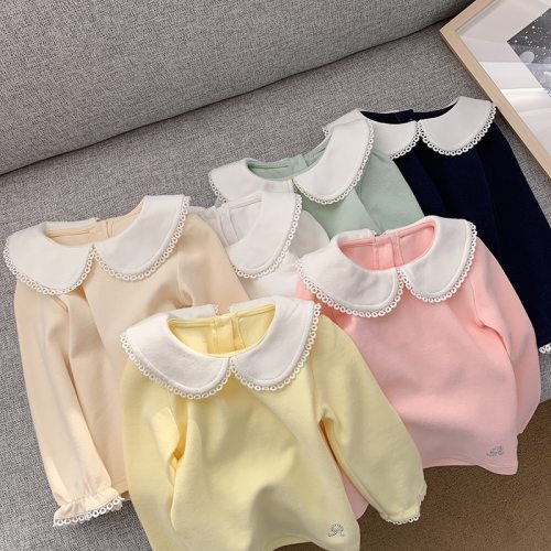 Children'S Long-Sleeved Toddler Bottoming Shirt  Lace Trim Doll Collar Baby Kids Clothes