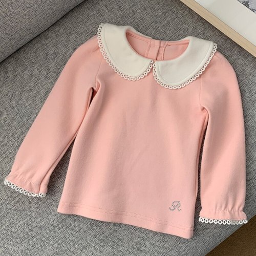 Children'S Long-Sleeved Toddler Bottoming Shirt  Lace Trim Doll Collar Baby Kids Clothes