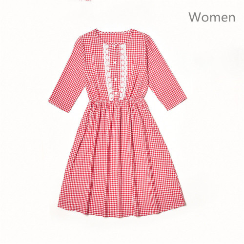 Mommy and me clothes Plaid Lace Print Long Sleeve Party Dress Mother daughter dresses Family Look
