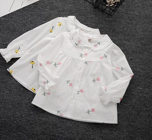Girls' long-sleeved shirts embroidered children's cotton shirts blouse