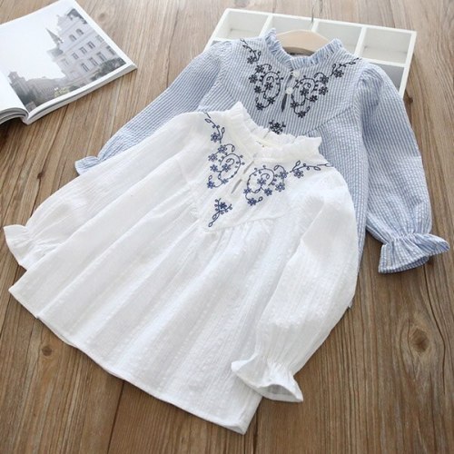 Girls long sleeve shirt cotton baby pullover embroidered flower blouse