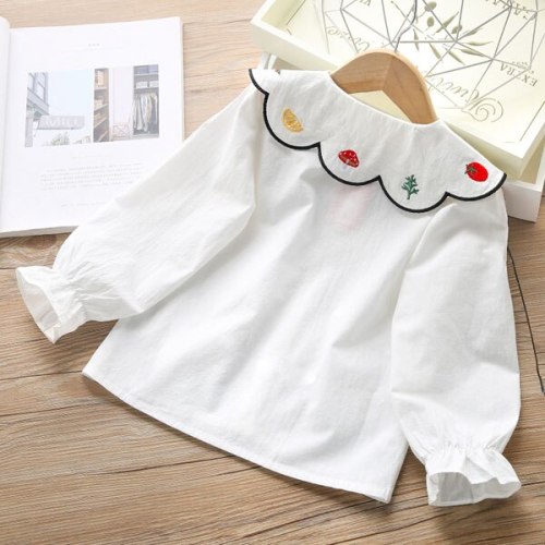 Girl baby petal-collar embroidered shirt girl long-sleeve shirts