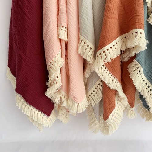 Cotton Muslin Baby Blankets Newborn Swaddle Wrap Blanket Tassel Cotton Baby Receiving Blanket Infant Sleeping Quilt Bed Cover