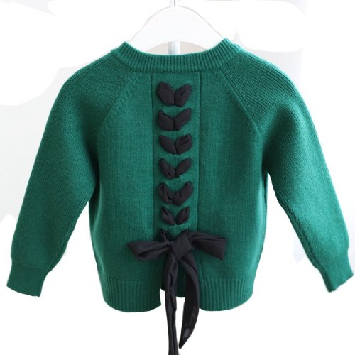 Winter Baby Long Sleeve Back Bowknot Belt Kids Girls Knitwear Cardigan Coat
