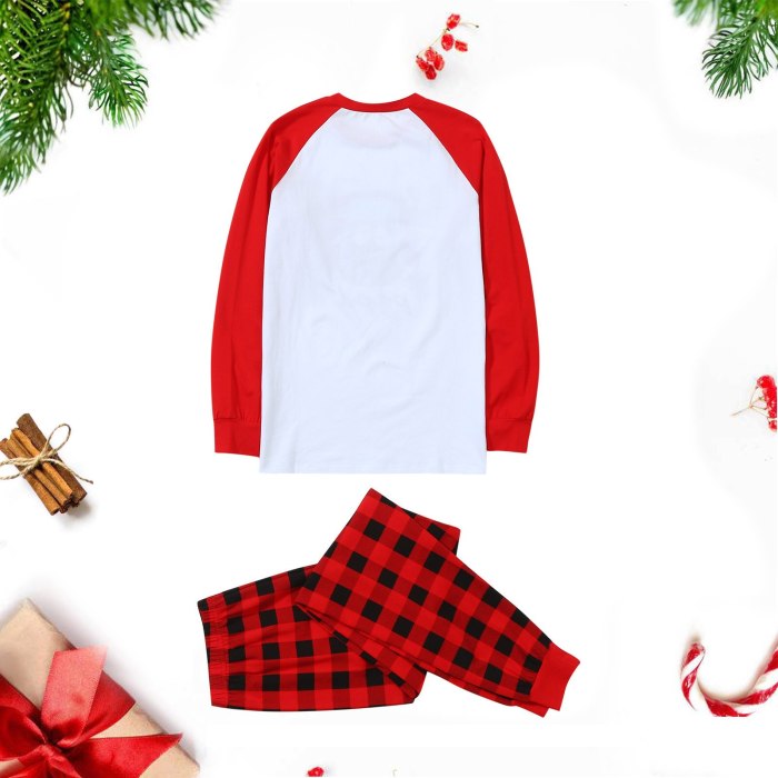 Elk Printed Christmas Family Matching Clothes 2020 Cartoon Top  with Plaid Pants Family Pajamas Clothes