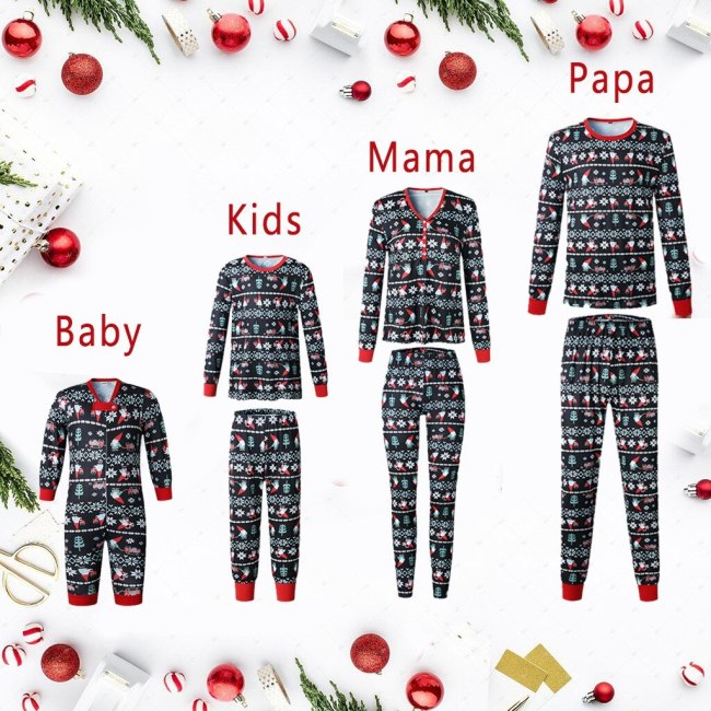 Christmas Parent-child Warm Family Matching Clothes Printed Home Wear Pajamas Two-piece Set