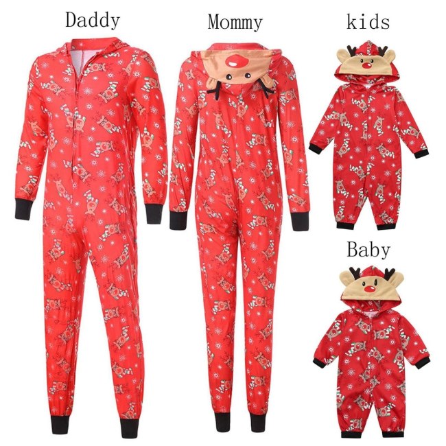 Christmas Deer pijamas Sleepwear Hoodies Deer Print Tops and Pants Family Matching Clothes Pjs Set
