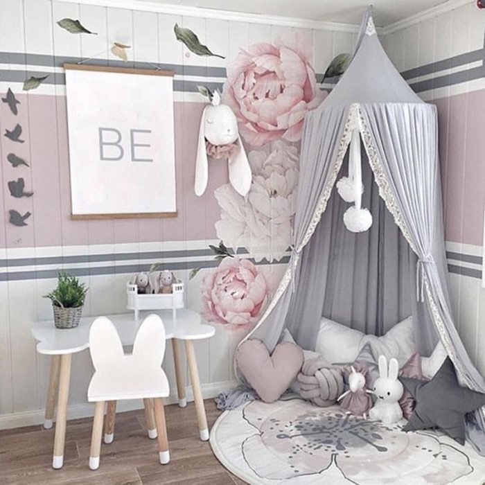 Bed Canopy for Girl Baby Crib Bed Curtain with Lace Kids Play Tent House Dome Hanging