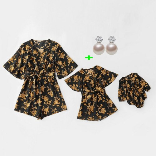 Family Look Matching Clothes Outfits Long Sleeve Overalls For Mother Daughter Kids Baby Girls Romper