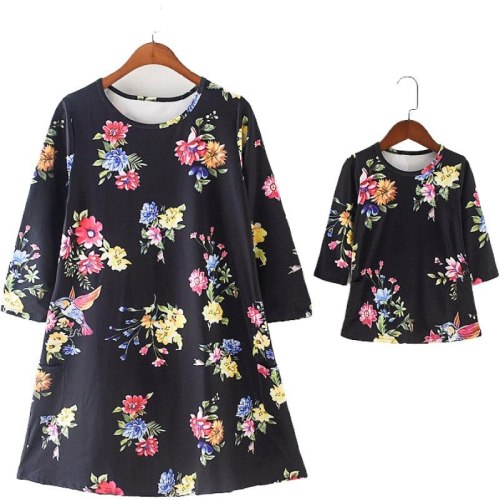 Long Sleeve Mum and Daughter Clothes Floral Mommy And Me Dress Family  Dresses Outfits Baby Kids Girls Women
