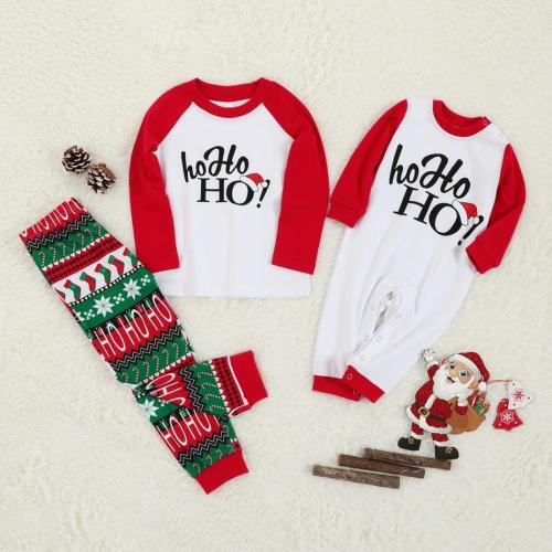 Home parent-child suit autumn and winter pure cotton warm pajamas Christmas hat letter printing suit family clothes