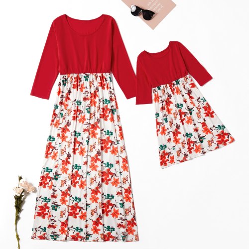 Floral mother daughter matching dresses mommy and me clothes family look full sleeve dress