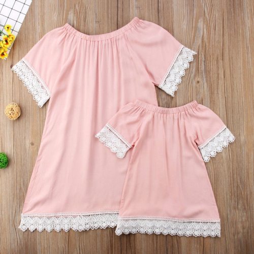 Mother Daughter Dresses Fashion Family Lace Mini Dress Matching Mom Girls Family Clothes Summer Women Baby Mommy And Me Clothes