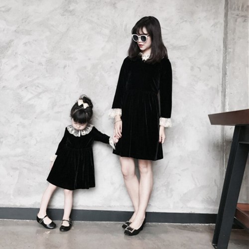 Mommy and Me Velour Dresses Velvet Family Matching Clothes
