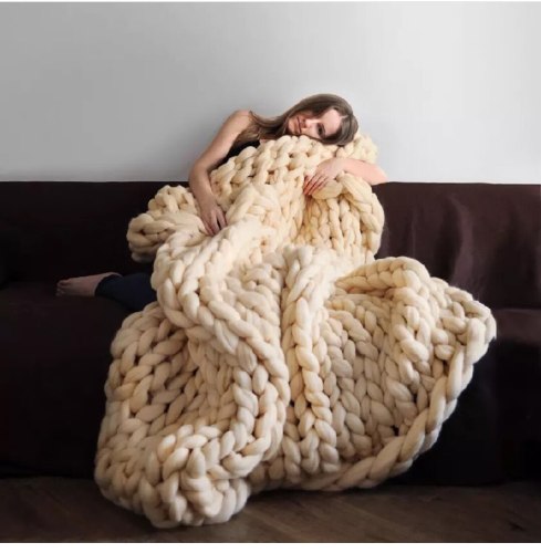 Knit Chunky Blanket Hand Made Bed Sofa Chair Mat
