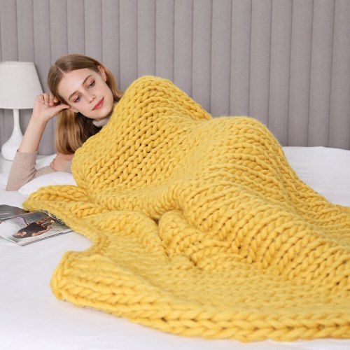 Chunky Knit Blanket Merino Wool Hand Made Throw Boho Bedroom Home Decor