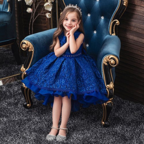 Girl's Trailing Dress Lace Embroidered Flower Girl Dress