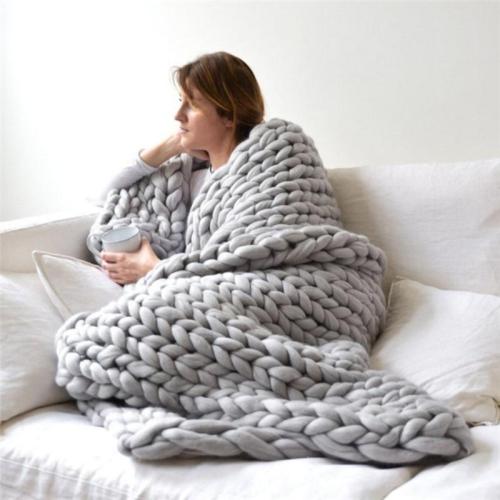 Chunky Wool Knitted Blanket Thick Yarn Wool Bulky Knitting Throw Blankets