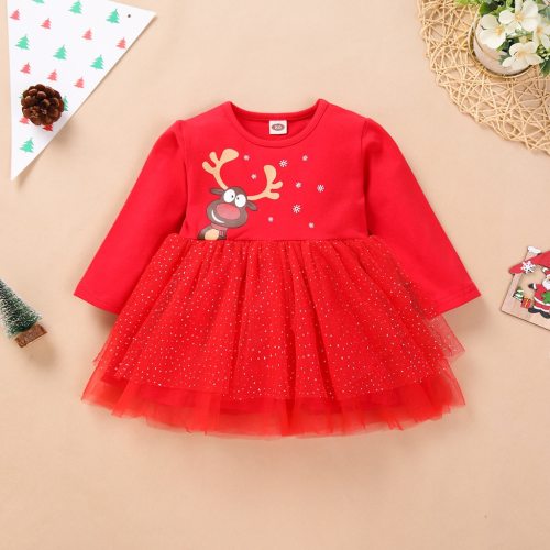 Baby Girl Christmas Dress Cartoon Deer Tulle Dress