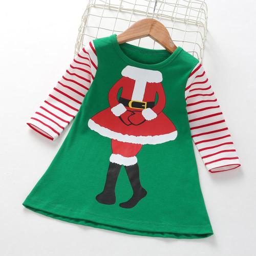 Girls Christmas Cartoon Stripe Long Sleeve dress