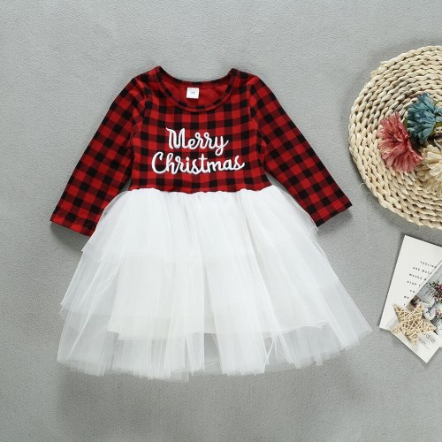 Baby Girls Christmas Dress Plaid Romper Tops Tutu Dress