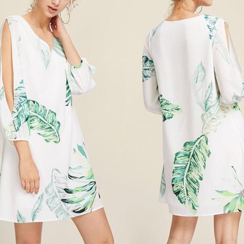 Round Neck Long Sleeve Printed Casual Dress