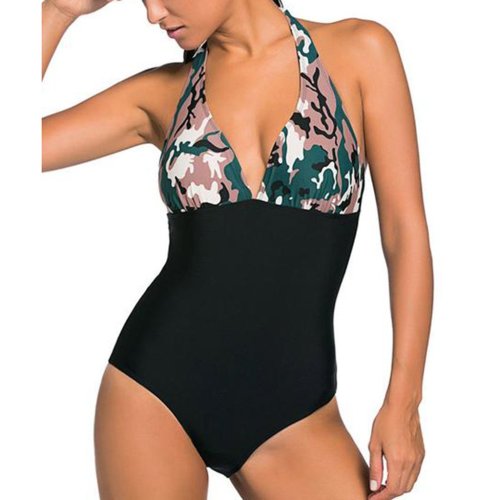 Halter  Camouflage Backless One Piece