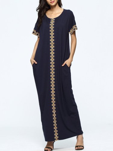 Round Neck Pocket Awesome Printed Maxi Dress