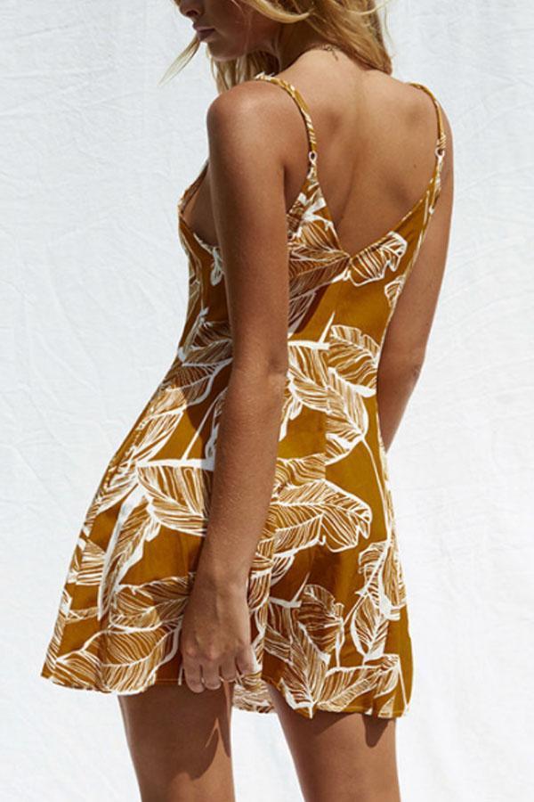Spaghetti Strap  Single Breasted  Printed  Sleeveless Casual Dresses