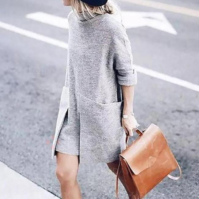 High Collar Pullover Long Knit Casual Dresses