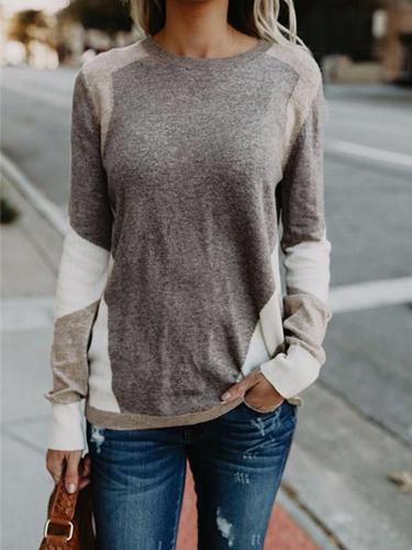 Casual Color Matching   Loose Slim Knit Tops Blouse