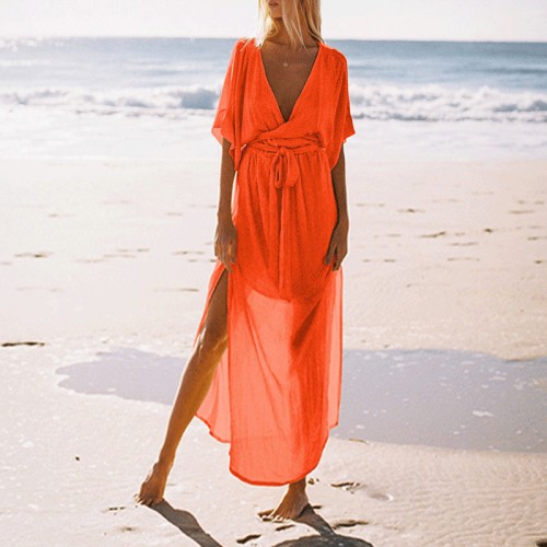 Deep V-Neck Chiffon Beach Maxi Dresses