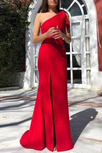 Sexy One Shoulder Solid Color Evening Dresses