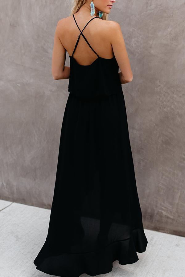 Sexy Black Sleeveless Split Maxi Dress